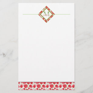 Ombre Monogram Summer Strawberries + Green Stationery