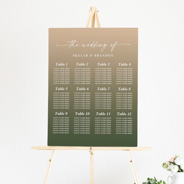 Ombre Monstera Green & Gold Wedding Seating Chart Foam Board (Creator Uploaded)