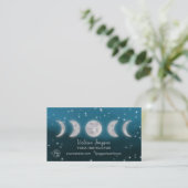 Ombre moons star Yoga instructor studio teacher Business Card (Standing Front)