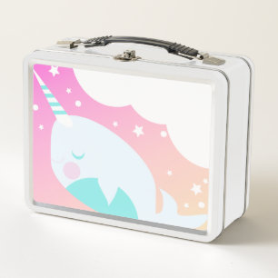 Ombre Narwhale Colorful Magical Cartoon Design Metal Lunch Box