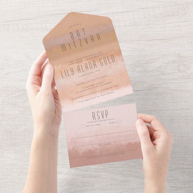 Ombre Neutrals Elegant CUSTOM BAT BAR MITZVAH All In One Invitation (Tearaway)