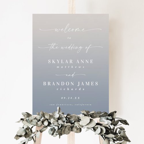 Ombre Off_White  Dusty Blue Wedding Welcome Sign