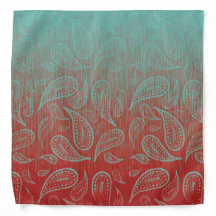 Ombre Paisley Turquoise and Coral Red Bandana