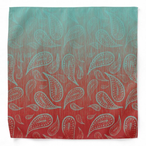 Ombre Paisley Turquoise and Coral Red Bandana