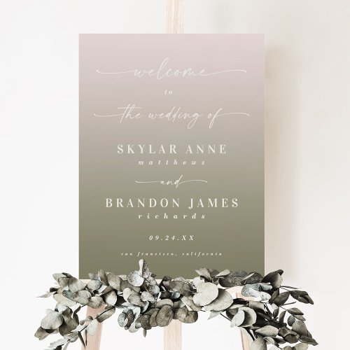 Ombre Pale Pink  Green Welcome Wedding Sign