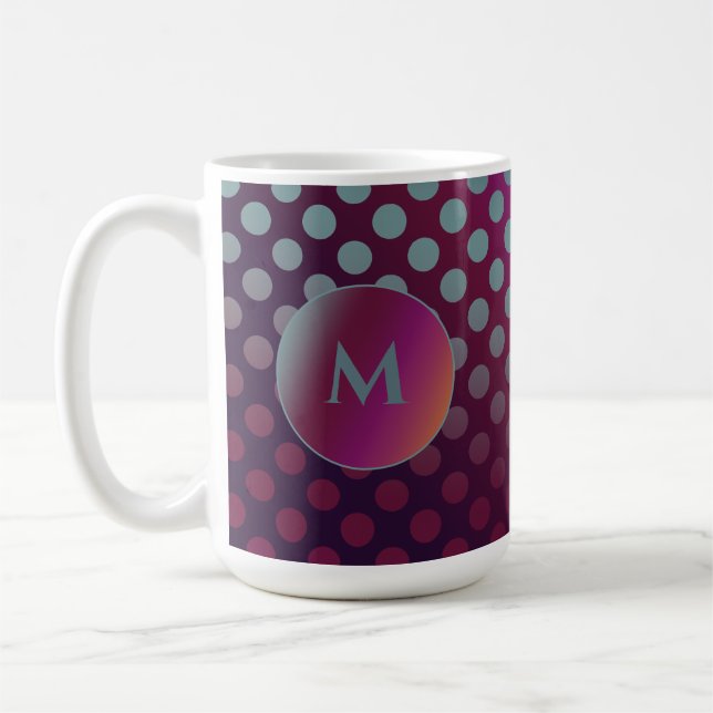 Ombre Passion Fruit Polka Dots Monogram Coffee Mug (Left)