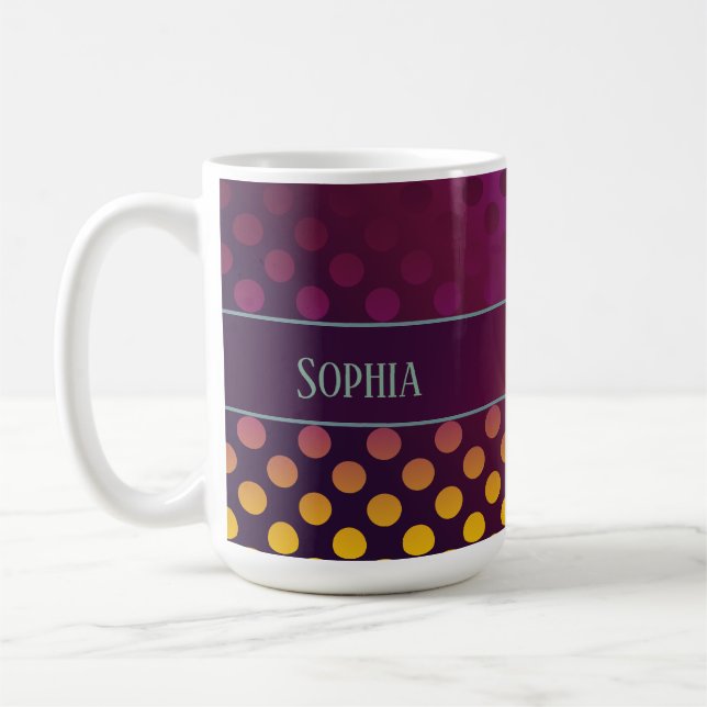 Ombre Passion Fruit Polka Dots Personalized Coffee Mug (Left)