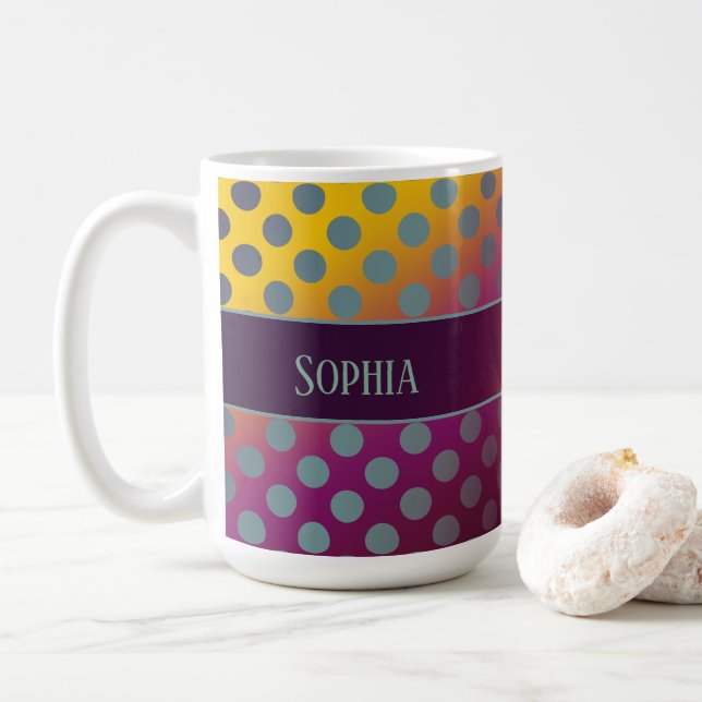 Ombre Passion Fruit Polka Dots Personalized Coffee Mug (With Donut)