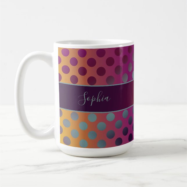 Ombre Passion Fruit Polka Dots Personalized Coffee Mug (Left)