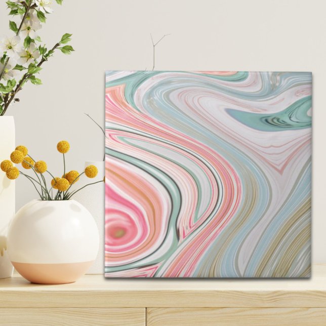 ombre pastel mint coral pink marble swirls tile (ombre pastel mint coral pink marble swirls tile)