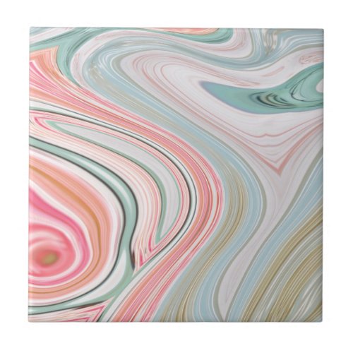 ombre pastel mint coral pink marble swirls tile