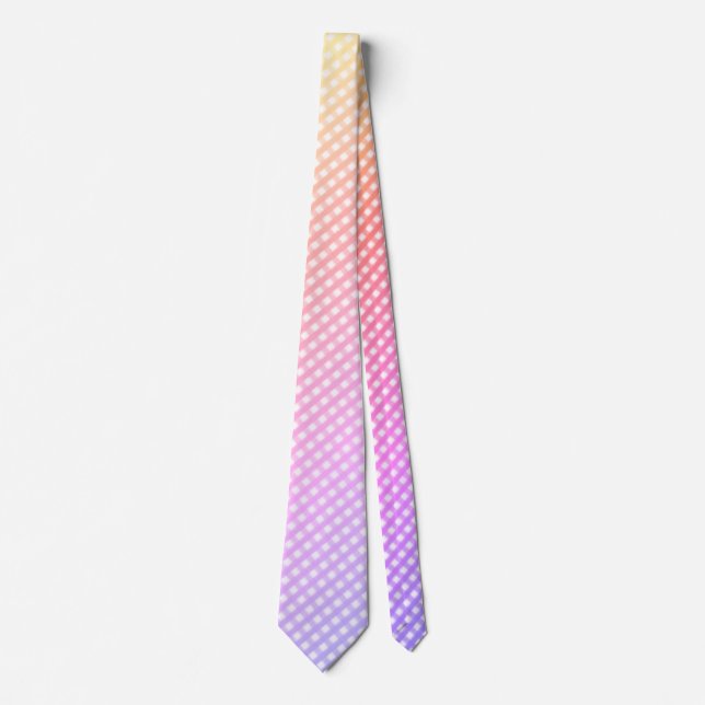 "Ombre Pastel Rainbow Gingham Check" Neck Tie (Front)
