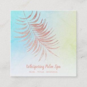 *~* Ombre Pastel Rose Gold Palm Branch Turquoise Square Business Card