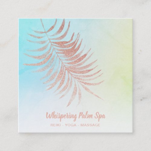   Ombre Pastel Rose Gold Palm Branch Turquoise Square Business Card