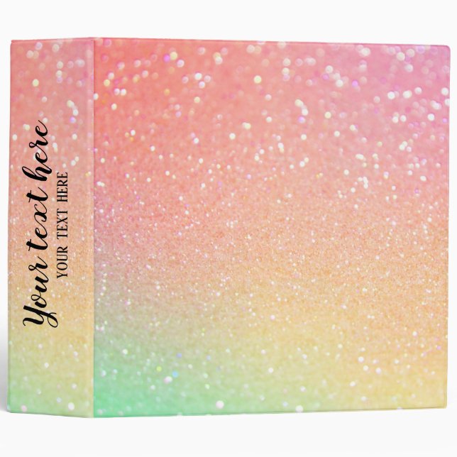 Ombre Pastel Sparkling Glitter 3 Ring Binder (Front/Spine)