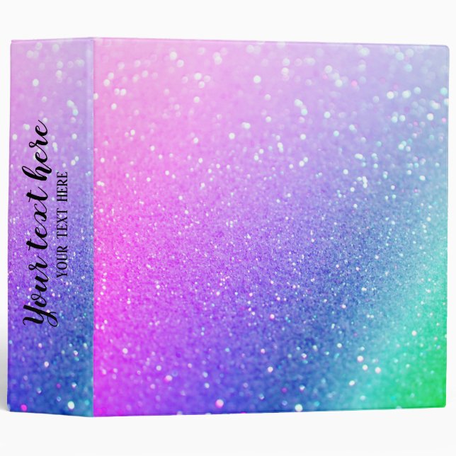 Ombre Pastel Sparkling Glitter 3 Ring Binder (Front/Spine)