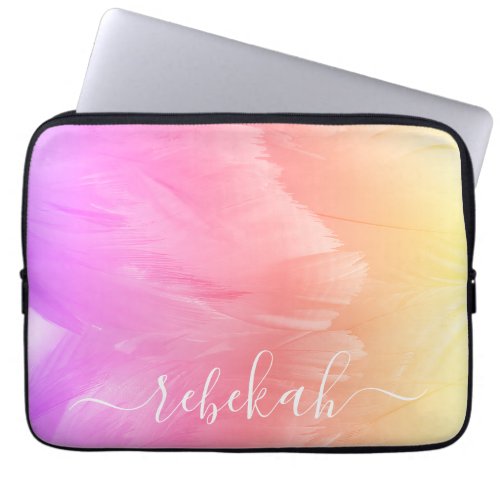 Ombre Pastel Swan Feathers Laptop Sleeve
