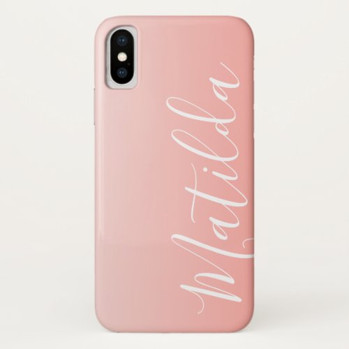 Ombre Peach Pink Plain Personalized Name iPhone X Case