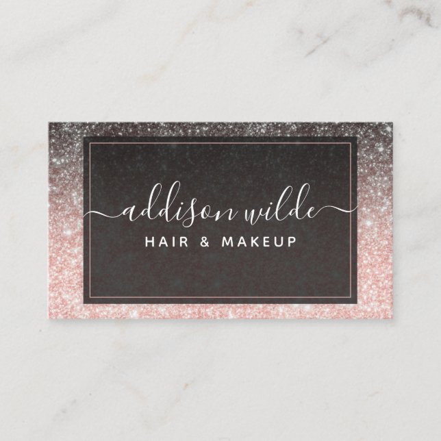 Ombre Pink And Black Glitter Modern Chic Luxe Business Card (Front)