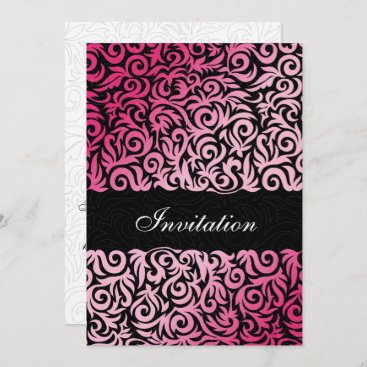 ombre pink and Black Swirling Border Wedding Invitation