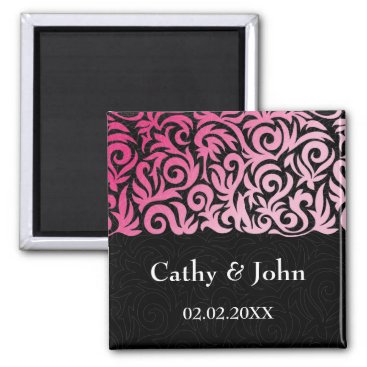 ombre pink and Black Swirling Border Wedding Magnet