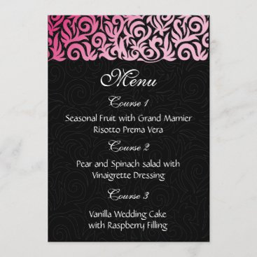ombre pink and Black Swirling Border Wedding Menu