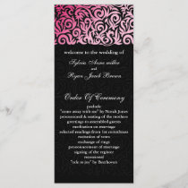 ombre pink and Black Swirling Border Wedding Program
