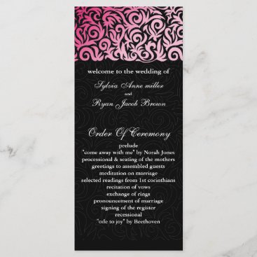 ombre pink and Black Swirling Border Wedding Program