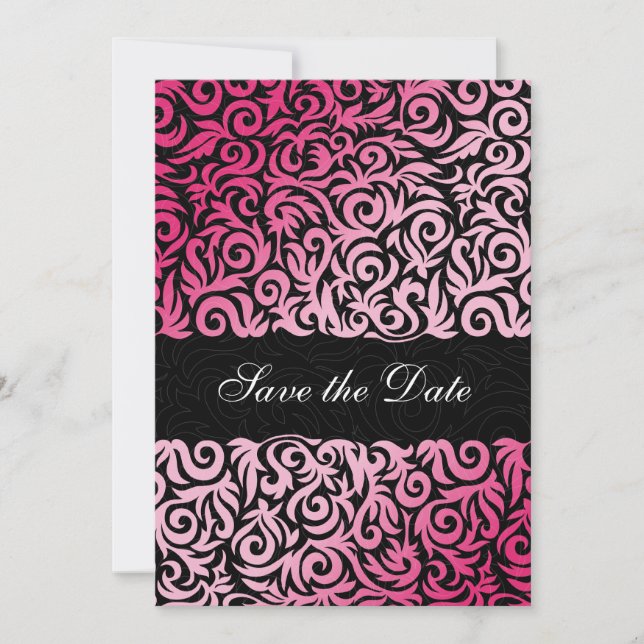 ombre pink and Black Swirling Border Wedding Save The Date (Front)