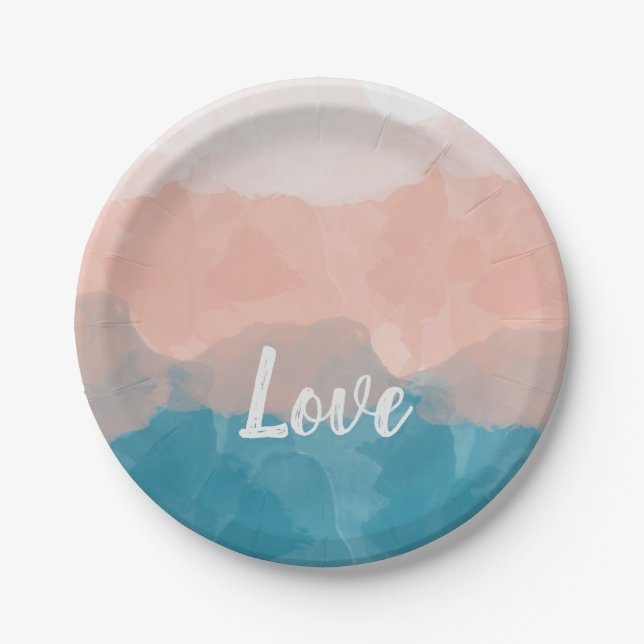 Ombre Pink and Blue Love Graceful Gradient Paper Plates (Front)