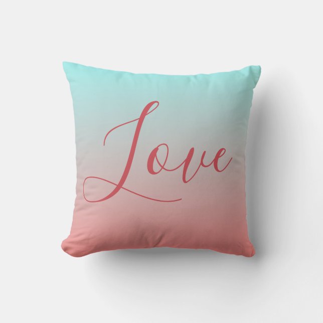 Ombre Pink and Blue Romantic Love Throw Pillow (Front)