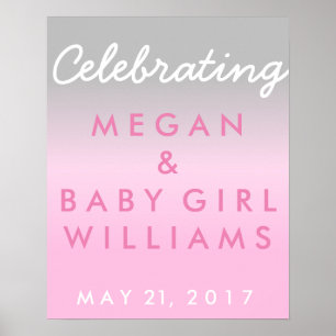 Ombre Pink and Silver Baby Shower Welcome Poster
