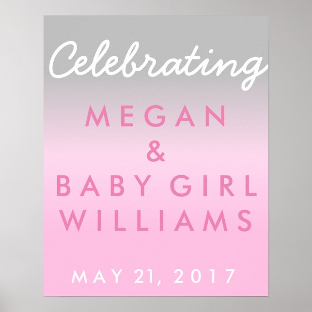 Ombre Pink and Silver Baby Shower Welcome Poster (Front)