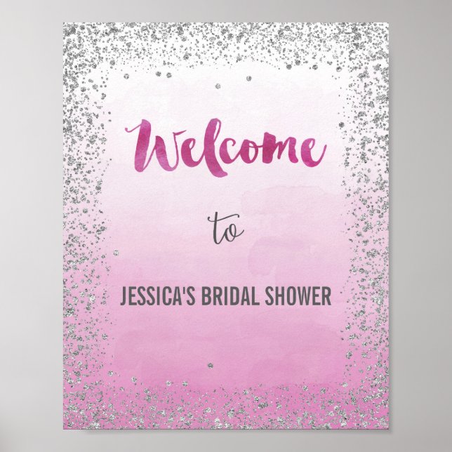 Ombre Pink and Silver Welcome Poster Print (Front)