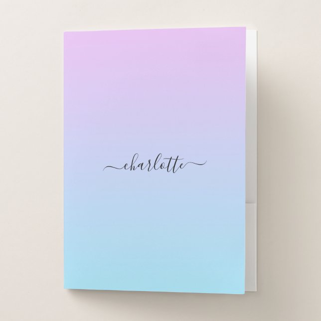 Ombré Pink and Turquoise Gradient Pocket Folder (Front)