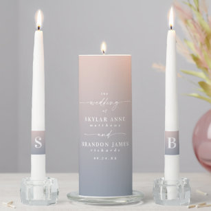 Ombre Pink & Blue Bride & Groom Monogram Wedding Unity Candle Set