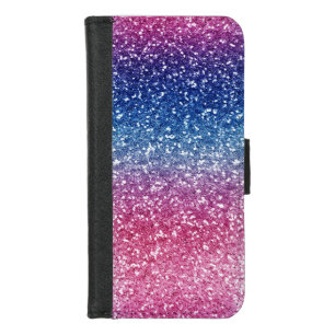 Ombre Pink Blue Glitter Wrapping Paper iPhone 8/7 Wallet Case