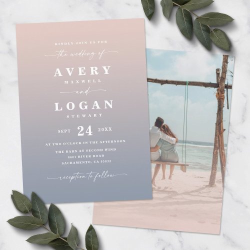 Ombre Pink  Blue Wedding Invitation with Photo