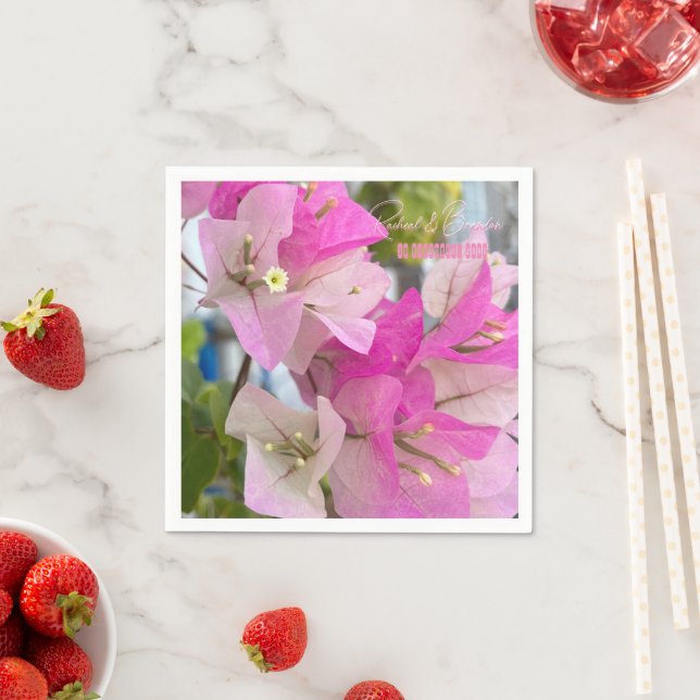 ombre pink bougainvillea or paper flower, tropical napkins (Insitu)