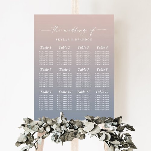 Ombre Pink  Dusty Blue Guest Seating Chart Sign
