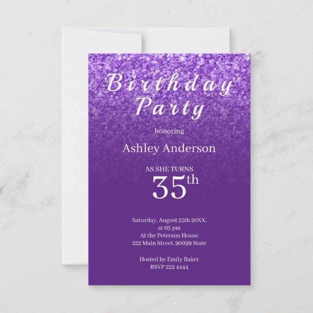 Ombre Pink Glitter Birthday Invitation (Front)