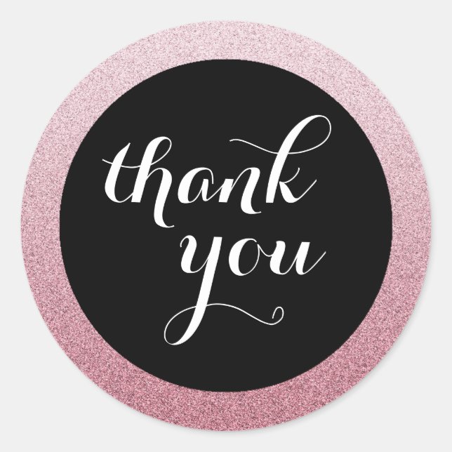 Ombre Pink Glitter Black Thank You Favor Sticker (Front)
