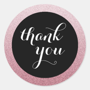 Ombre Pink Glitter Black Thank You Favor Sticker