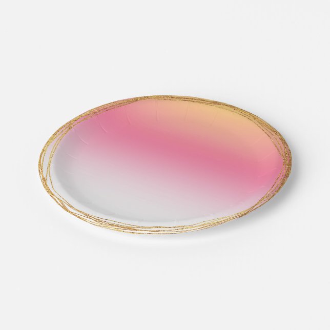 Ombre Pink Gold Candy Sun Glass Party Vip Paper Plates (Angled)