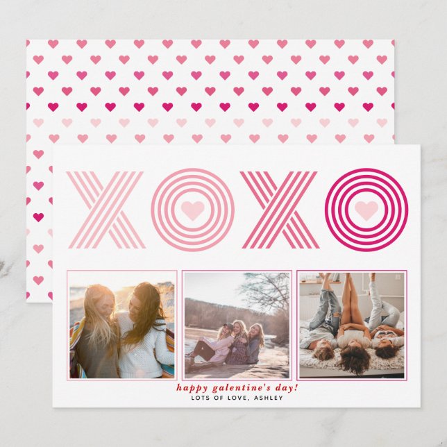 Ombre pink HOHO Galentines Day heart photo Holiday (Front/Back)