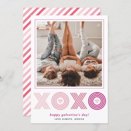 Ombre pink  HOHO Galentines Day heart photo Holiday Card