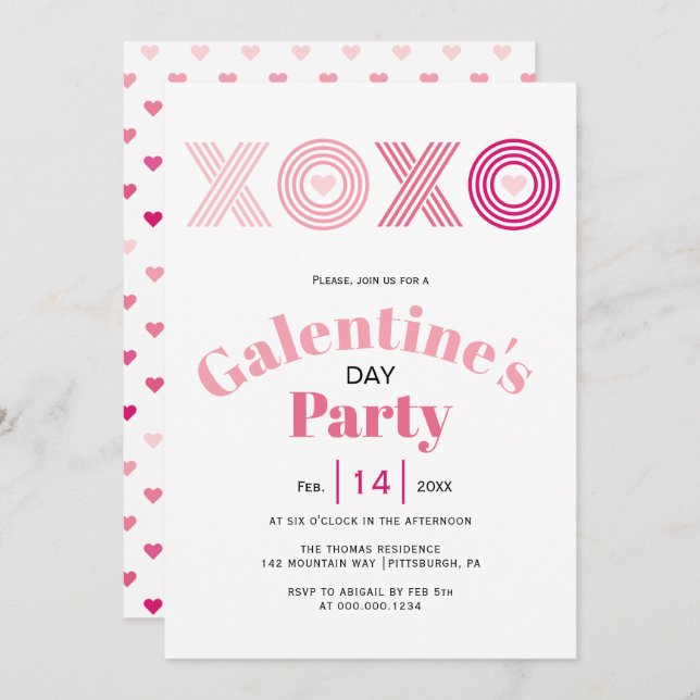 Ombre pink HOHO hearts Galentines Day party Invitation (Front/Back)