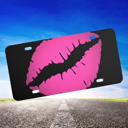 Ombre Pink Lipstick Kiss on Black License Plate