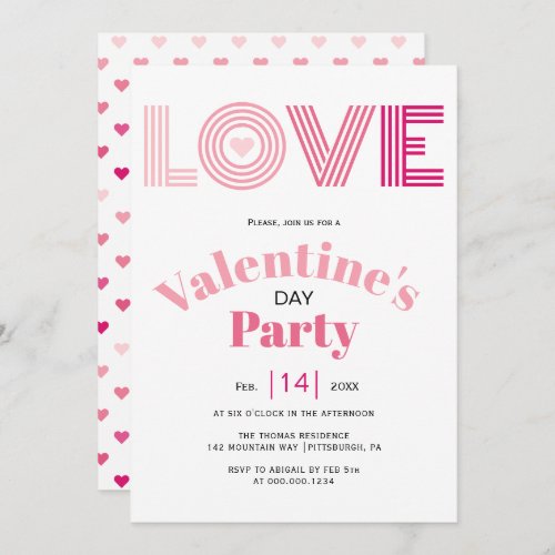 Ombre pink LOVE hearts Valentines Day party Invitation