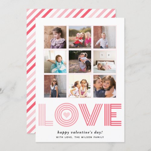 Ombre pink LOVE Valentines Day heart nine photos Holiday Card